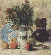 Vincent Van Gogh Vase with Flowers Coffeepot and Fruit (nn04) oil